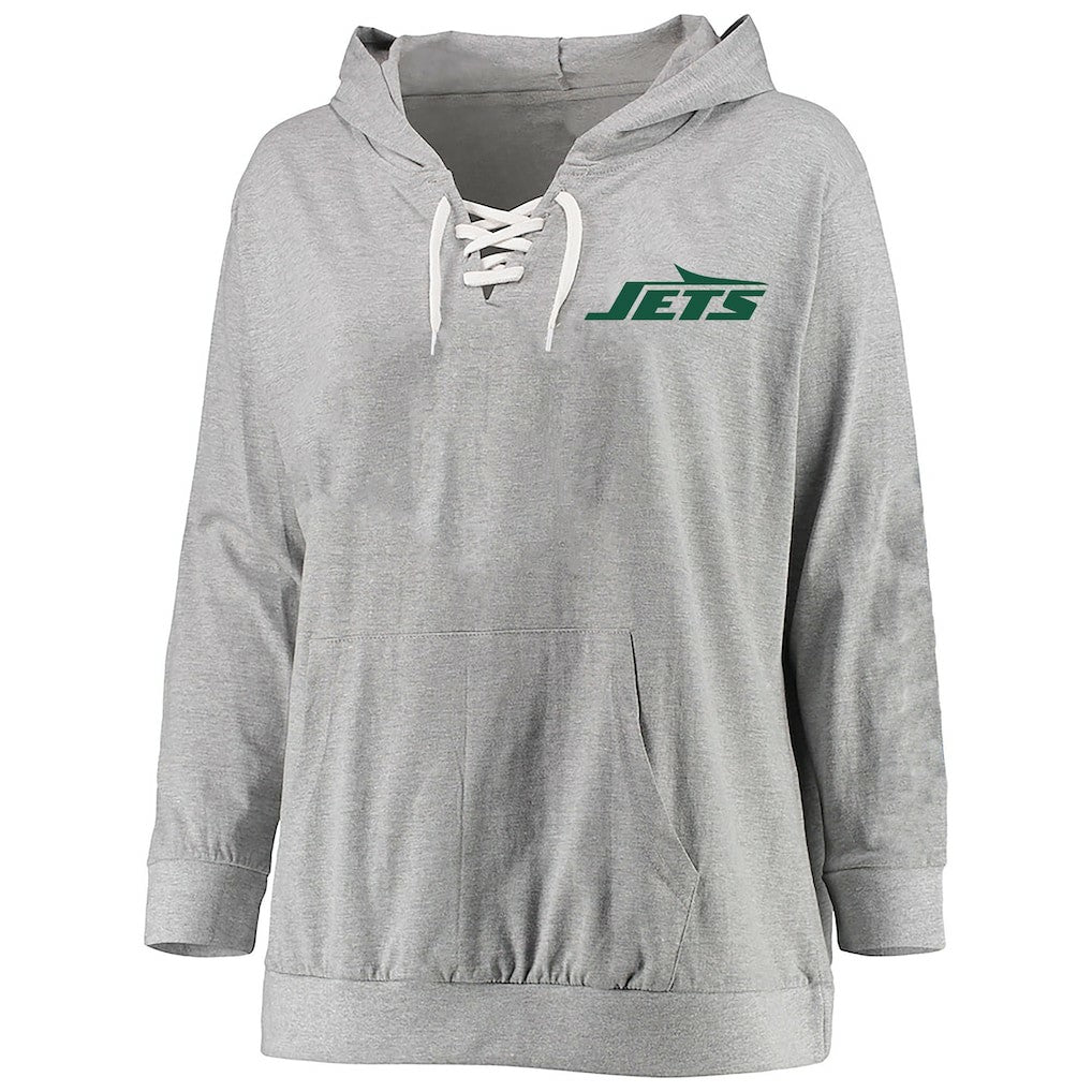 New York Jets Women's Plus Size Lace-up Pullover Hoodie - Heather Gray Hoodies