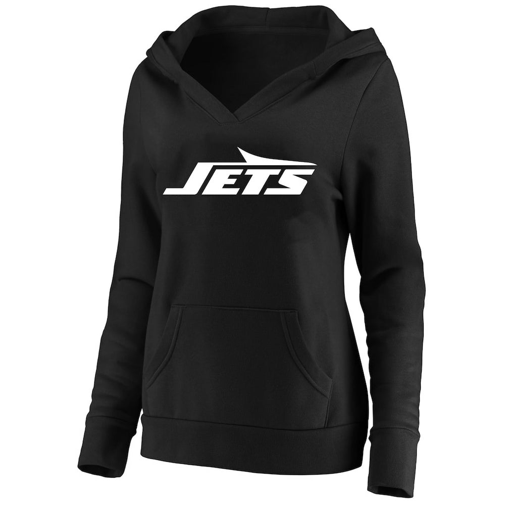 New York Jets Women's Plus Size V-Neck Pullover Hoodie - Black Hoodies