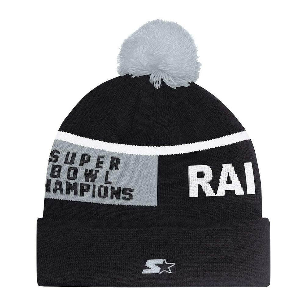 Las Vegas Raiders Starter Unisex Chyron Cuffed Knit Hat with Pom - Black Hats
