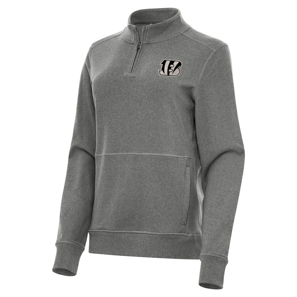Cincinnati Bengals Antigua Women's Crush Quarter-Zip Top - Heather Black Tops