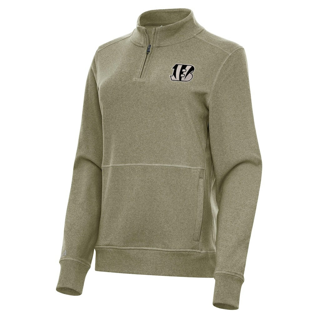 Cincinnati Bengals Antigua Women's Crush Quarter-Zip Top - Olive Tops