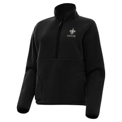 New Orleans Saints Antigua Women's Brushed Carbon Figure Half-Zip Pullover Sweatshirt - Black
