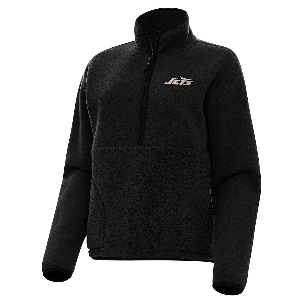 New York Jets Antigua Women's Brushed Carbon Figure Half-Zip Pullover Sweatshirt - Black