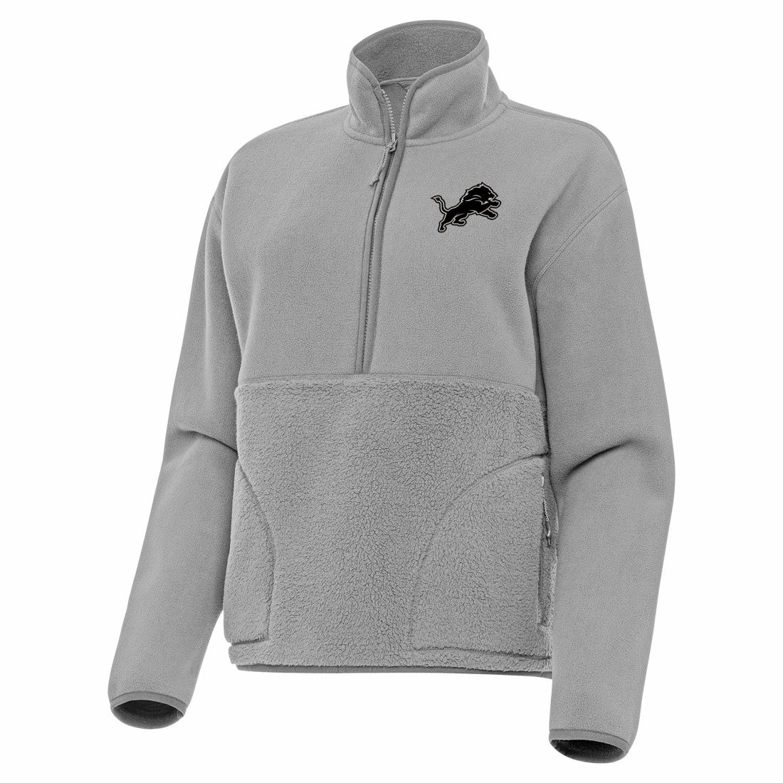 Detroit Lions Antigua Women's Brushed Carbon Figure Half-Zip Pullover Sweatshirt - Gray