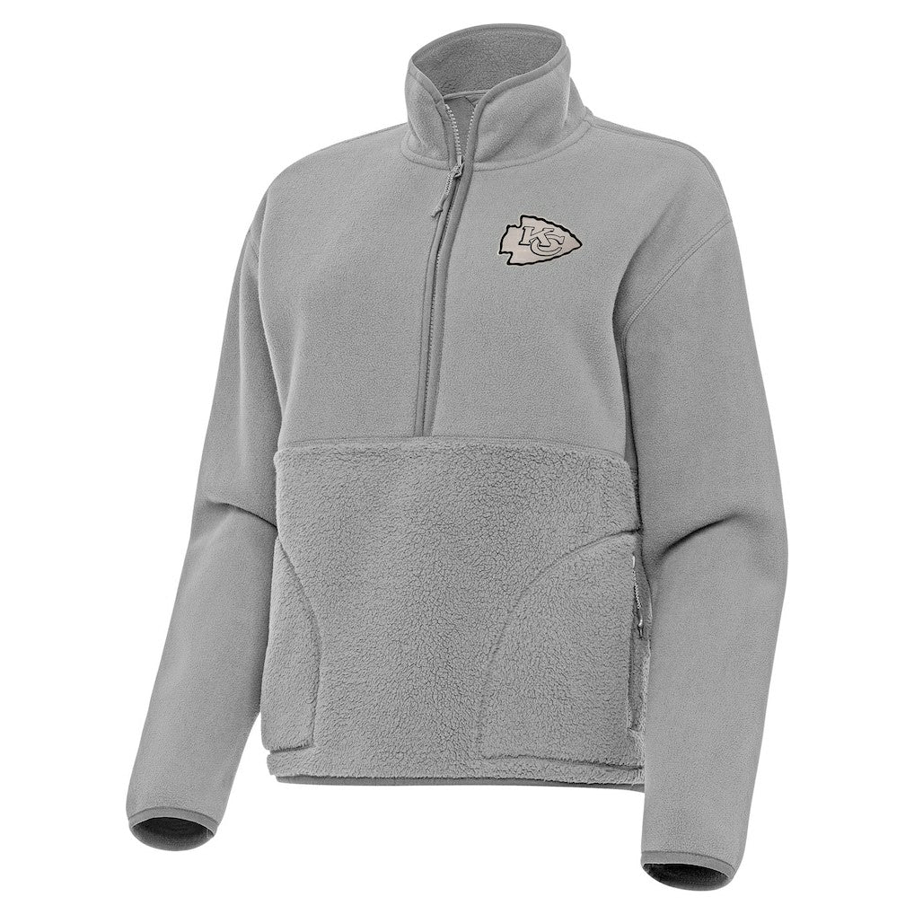 Kansas City Chiefs Antigua Women's Brushed Carbon Figure Half-Zip Pullover Sweatshirt - Gray