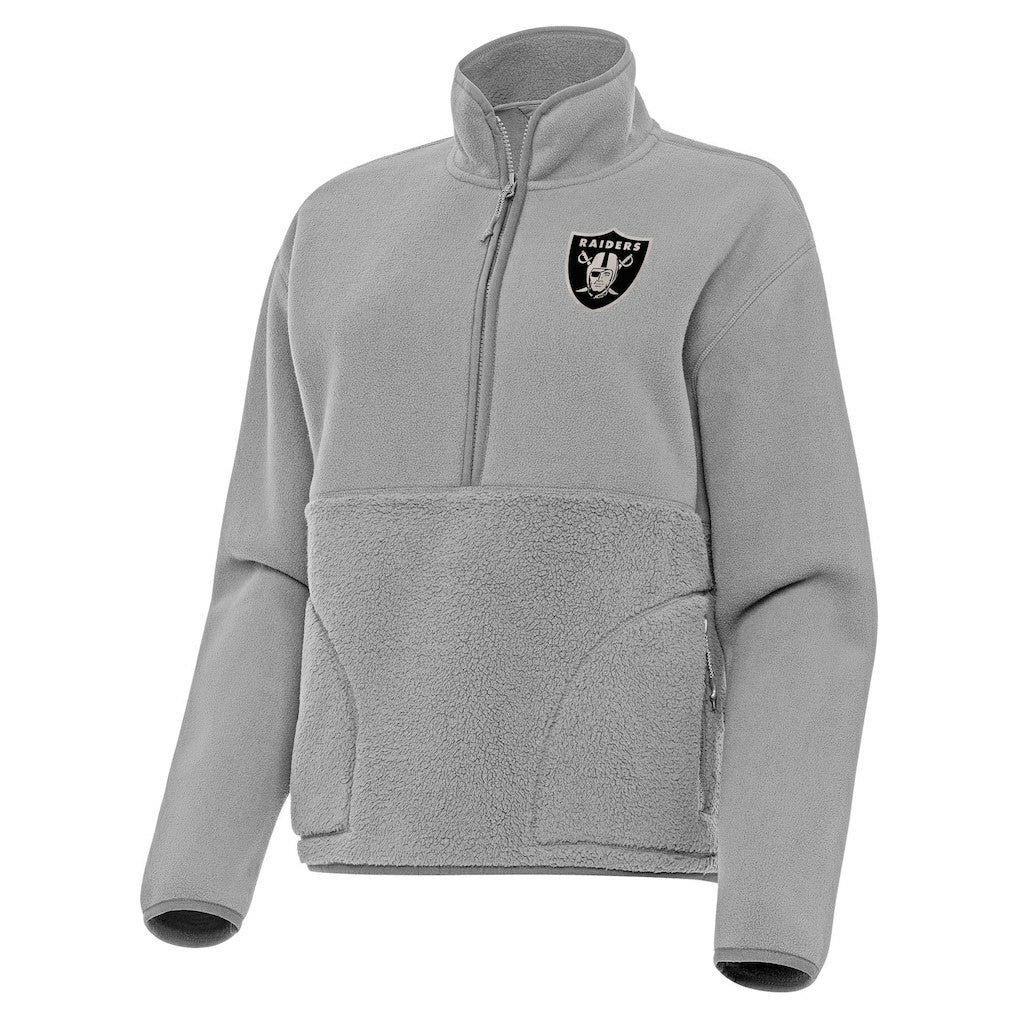 Las Vegas Raiders Antigua Women's Brushed Carbon Figure Half-Zip Pullover Sweatshirt - Gray