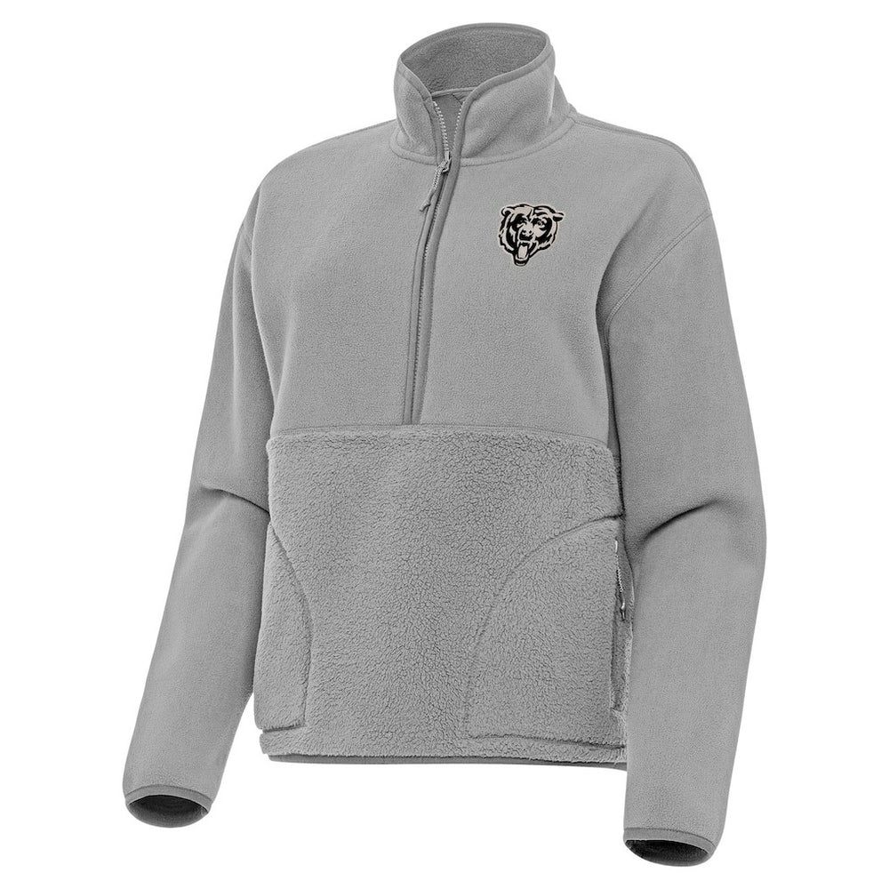 Chicago Bears Antigua Women's Brushed Carbon Figure Half-Zip Pullover Sweatshirt - Gray