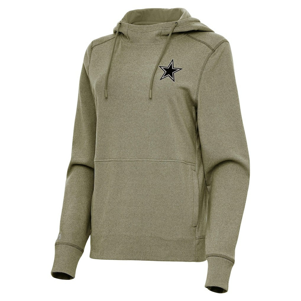 Dallas Cowboys Antigua Women's Justice Pullover Hoodie - Olive Hoodies
