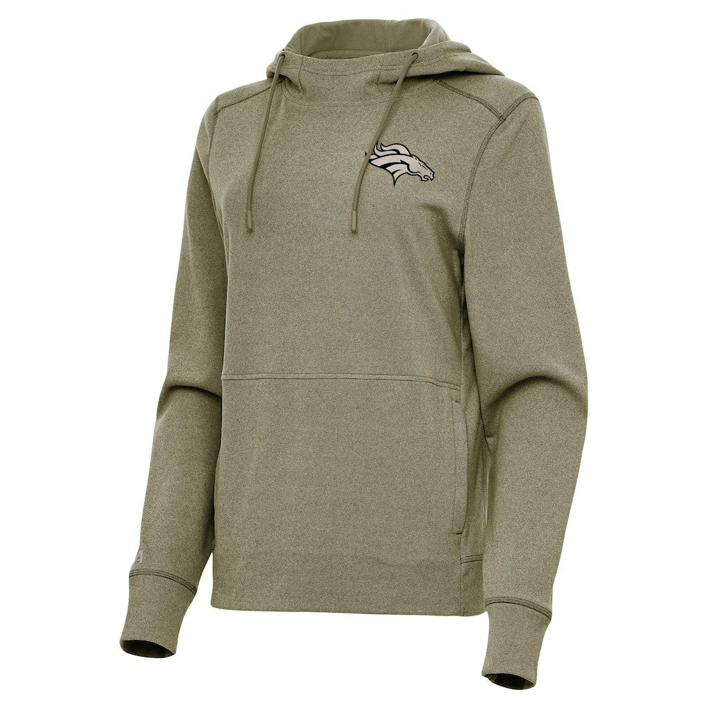 Denver Broncos Antigua Women's Justice Pullover Hoodie - Olive Hoodies