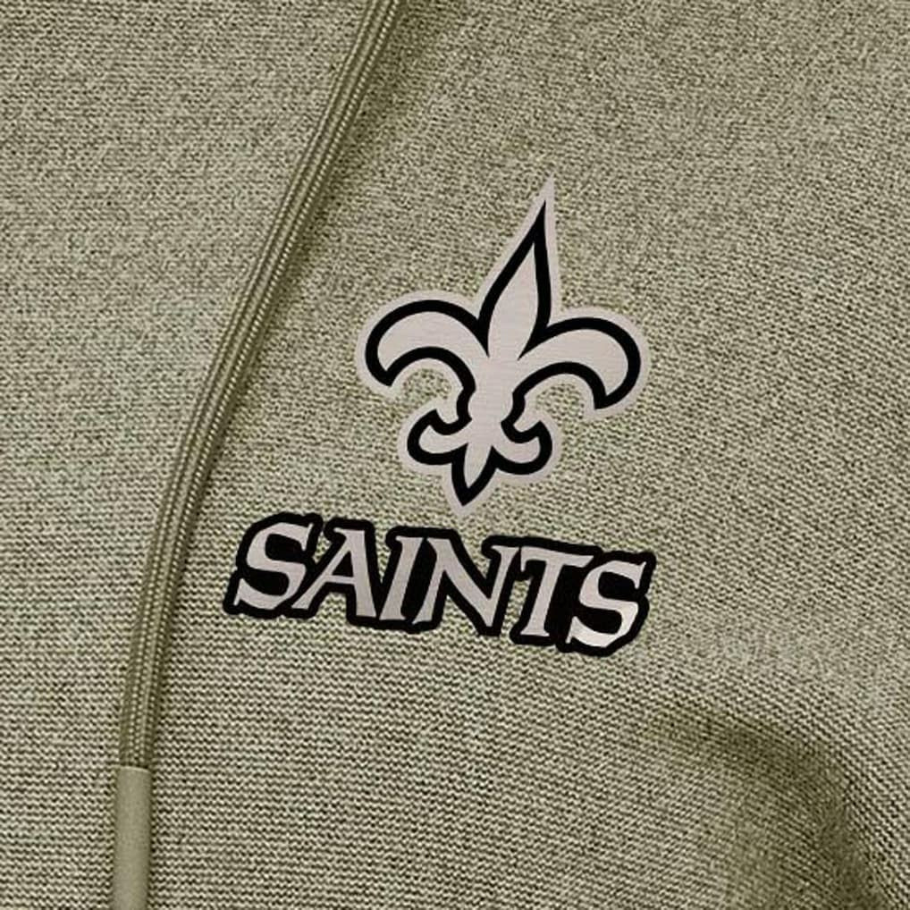 New Orleans Saints Antigua Women's Justice Pullover Hoodie - Olive Hoodies