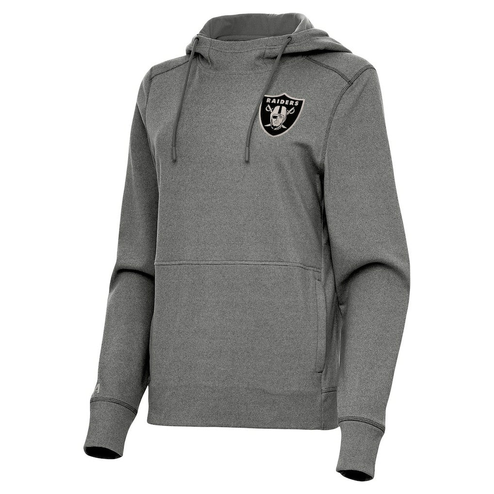 Las Vegas Raiders Antigua Women's Justice Pullover Hoodie - Heather Black Hoodies