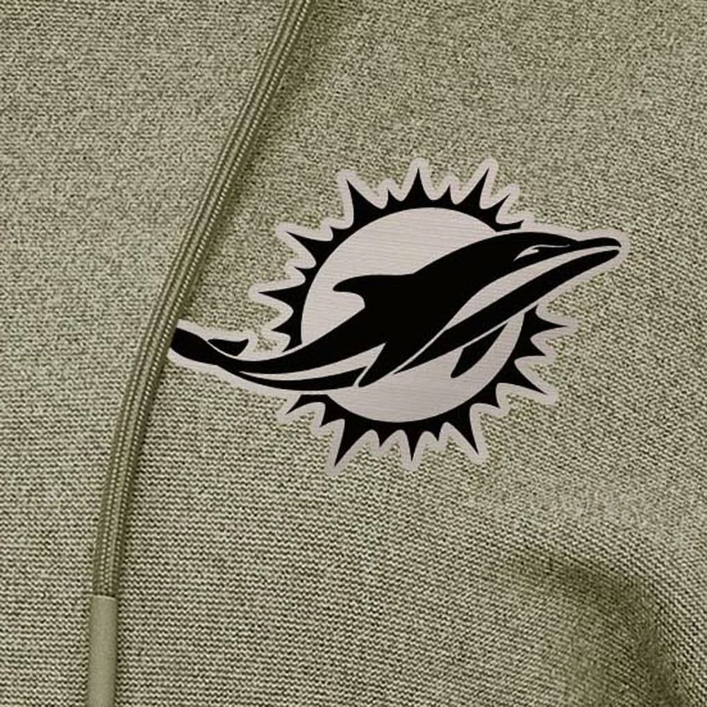 Miami Dolphins Antigua Women's Justice Pullover Hoodie - Olive Hoodies