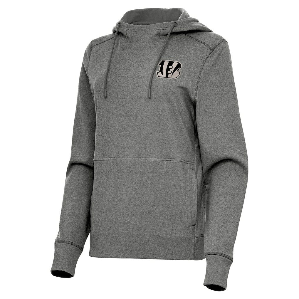 Cincinnati Bengals Antigua Women's Justice Pullover Hoodie - Heather Black Hoodies