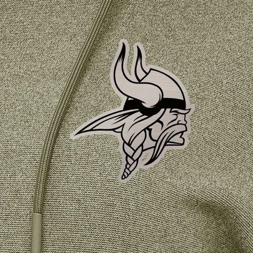 Minnesota Vikings Antigua Women's Justice Pullover Hoodie - Olive Hoodies