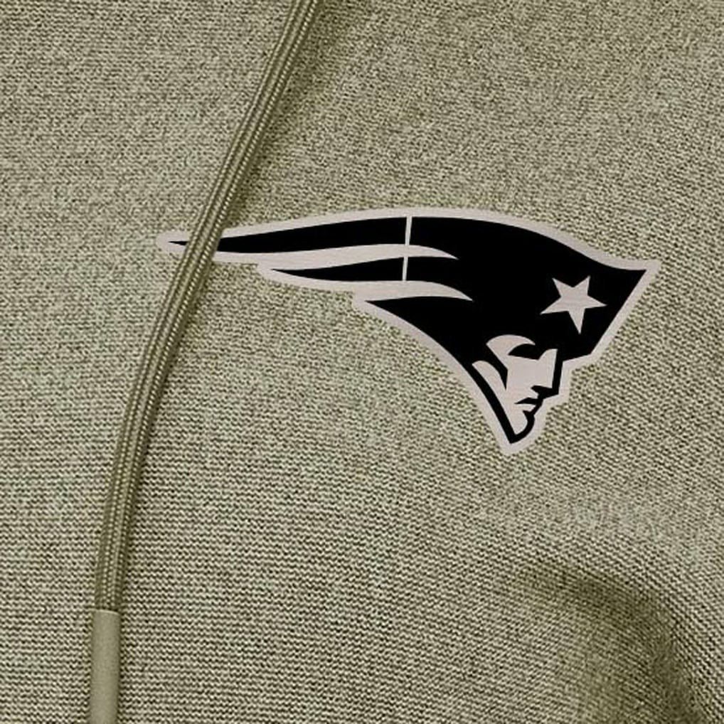 New England Patriots Antigua Women's Justice Pullover Hoodie - Olive Hoodies