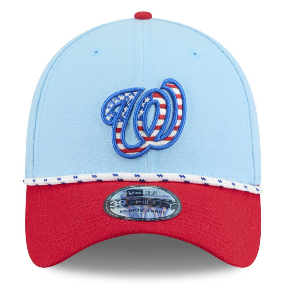 Washington Nationals New Era 2025 Fourth of July 39THIRTY Flex Hat - Light Blue/Red Hats
