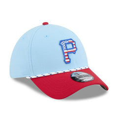 Pittsburgh Pirates New Era 2025 Fourth of July 39THIRTY Flex Hat - Light Blue/Red Hats