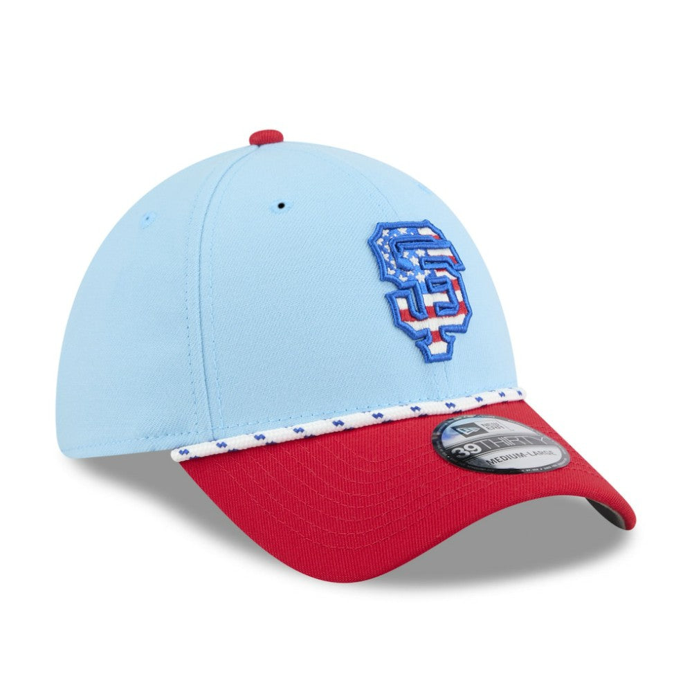 San Francisco Giants New Era 2025 Fourth of July 39THIRTY Flex Hat - Light Blue/Red Hats