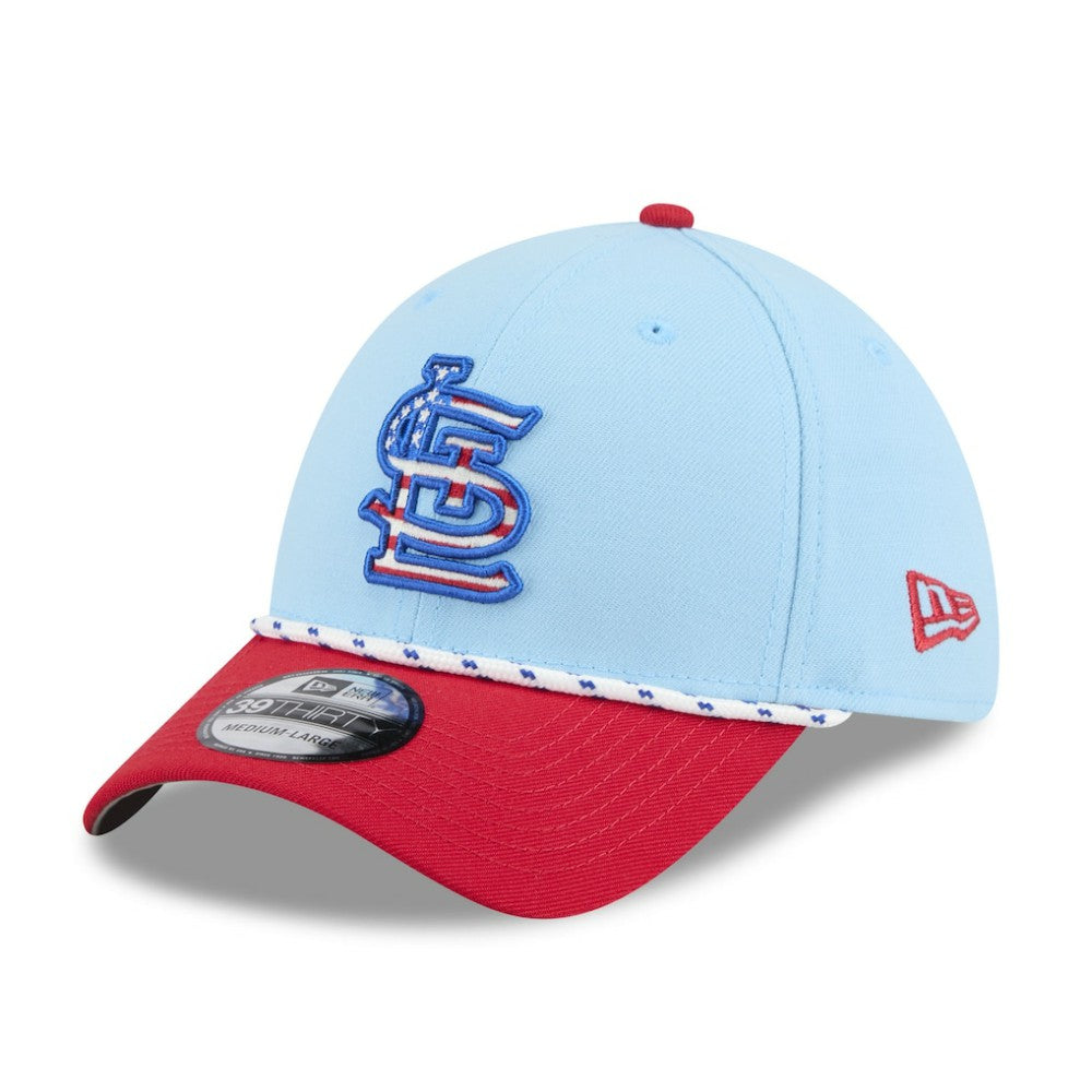St. Louis Cardinals New Era 2025 Fourth of July 39THIRTY Flex Hat - Light Blue/Red Hats