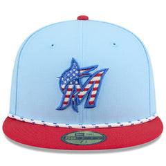 Miami Marlins New Era 2025 Fourth of July 59FIFTY Fitted Hat - Light Blue/Red Hats