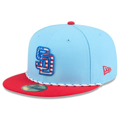 San Diego Padres New Era 2025 Fourth of July 59FIFTY Fitted Hat - Light Blue/Red Hats