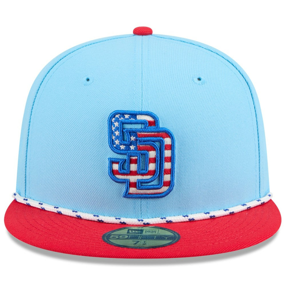 San Diego Padres New Era 2025 Fourth of July 59FIFTY Fitted Hat - Light Blue/Red Hats
