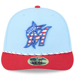 Miami Marlins New Era 2025 Fourth of July Low Profile 59FIFTY Fitted Hat - Light Blue/Red Hats