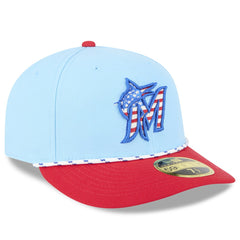 Miami Marlins New Era 2025 Fourth of July Low Profile 59FIFTY Fitted Hat - Light Blue/Red Hats
