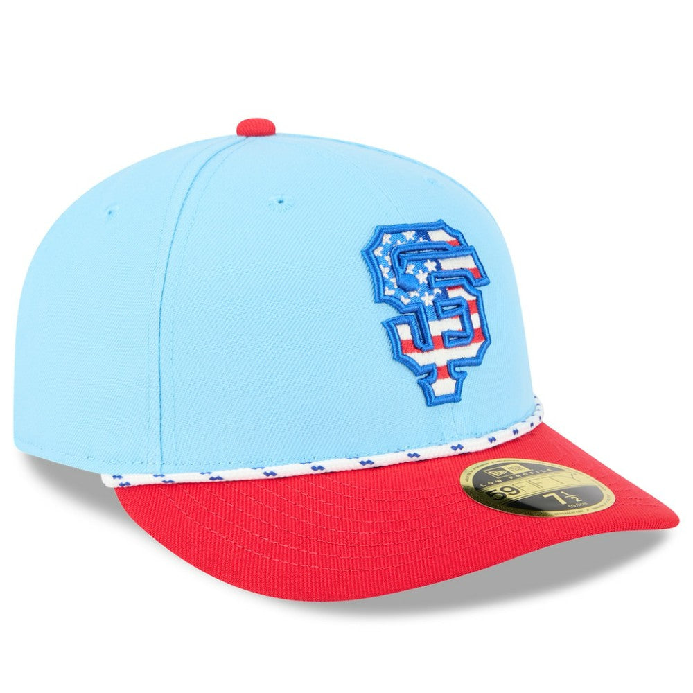San Francisco Giants New Era 2025 Fourth of July Low Profile 59FIFTY Fitted Hat - Light Blue/Red Hats
