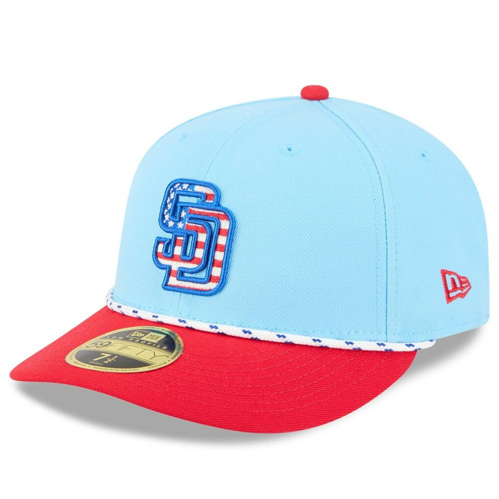San Diego Padres New Era 2025 Fourth of July Low Profile 59FIFTY Fitted Hat - Light Blue/Red Hats