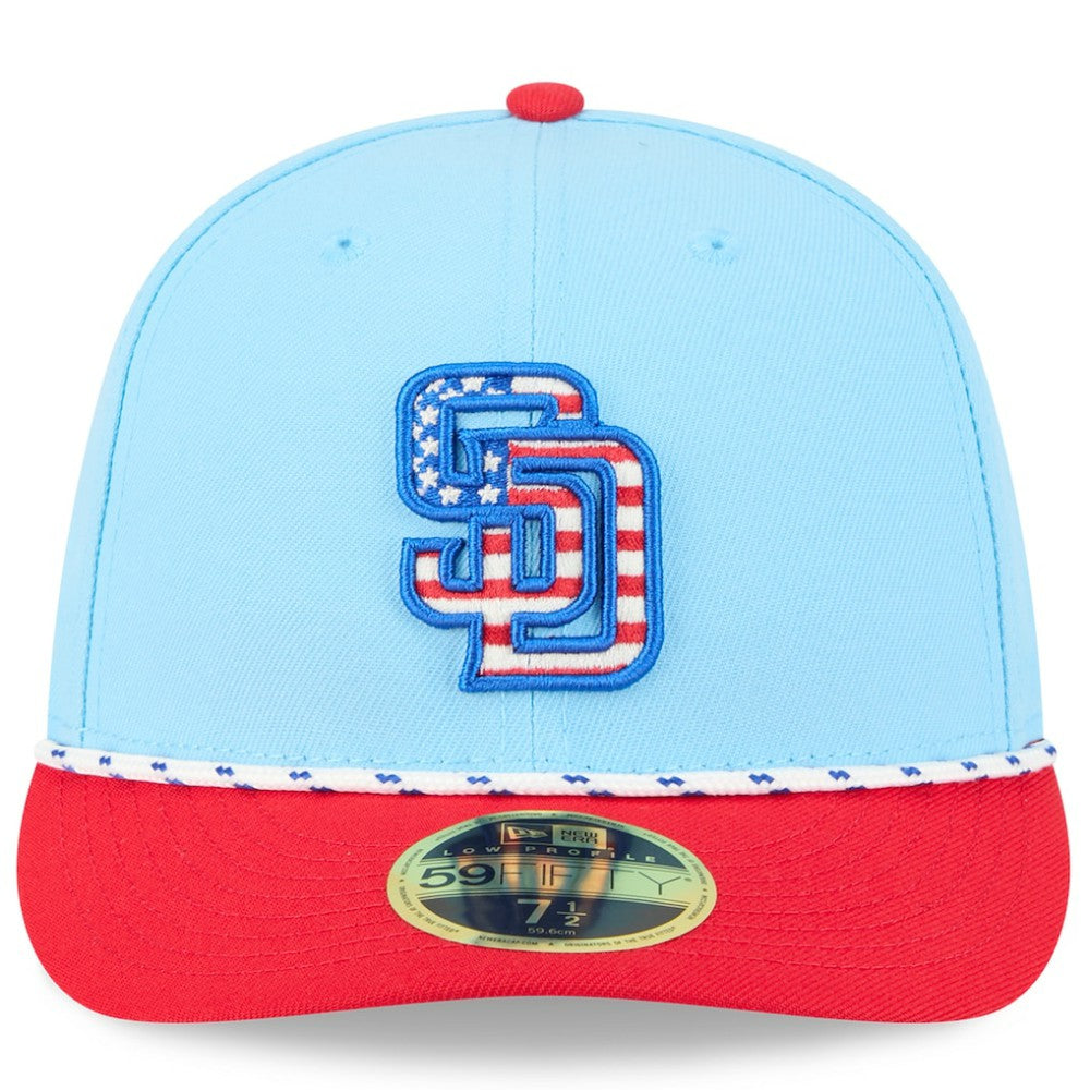 San Diego Padres New Era 2025 Fourth of July Low Profile 59FIFTY Fitted Hat - Light Blue/Red Hats