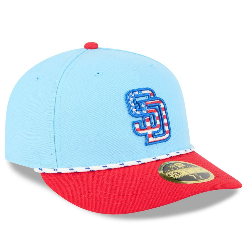 San Diego Padres New Era 2025 Fourth of July Low Profile 59FIFTY Fitted Hat - Light Blue/Red Hats