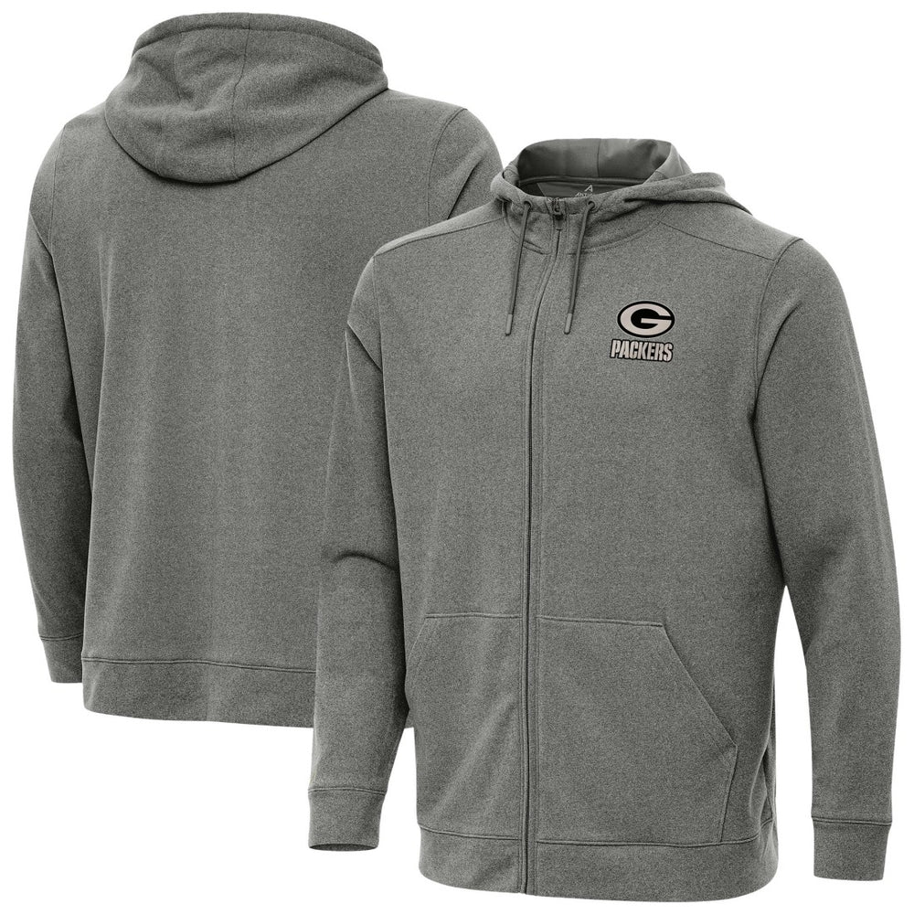 Green Bay Packers Antigua Effortless Full-Zip Hoodie Jacket - Heather Black Hoodies
