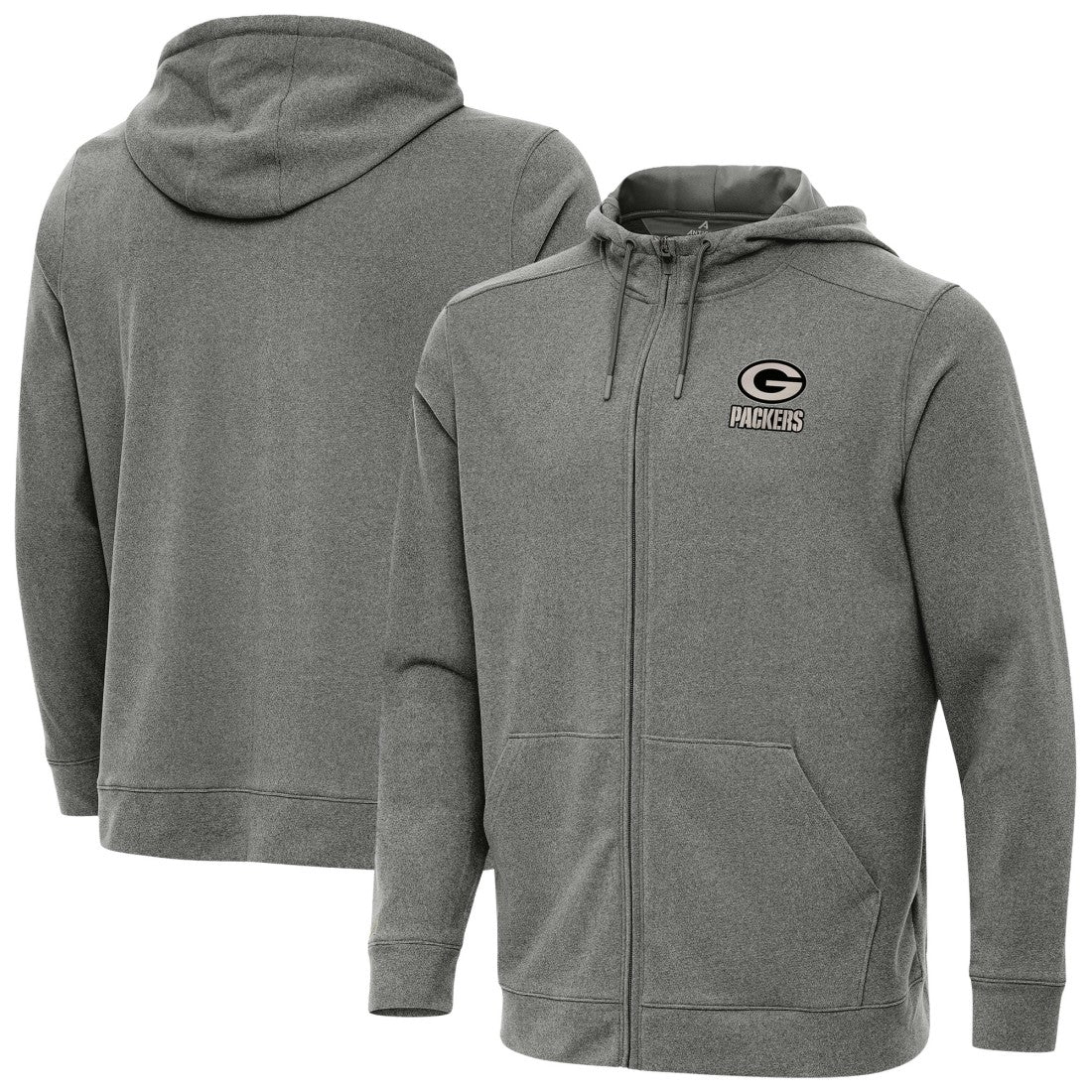 Green Bay Packers Antigua Effortless Full-Zip Hoodie Jacket - Heather Black Hoodies