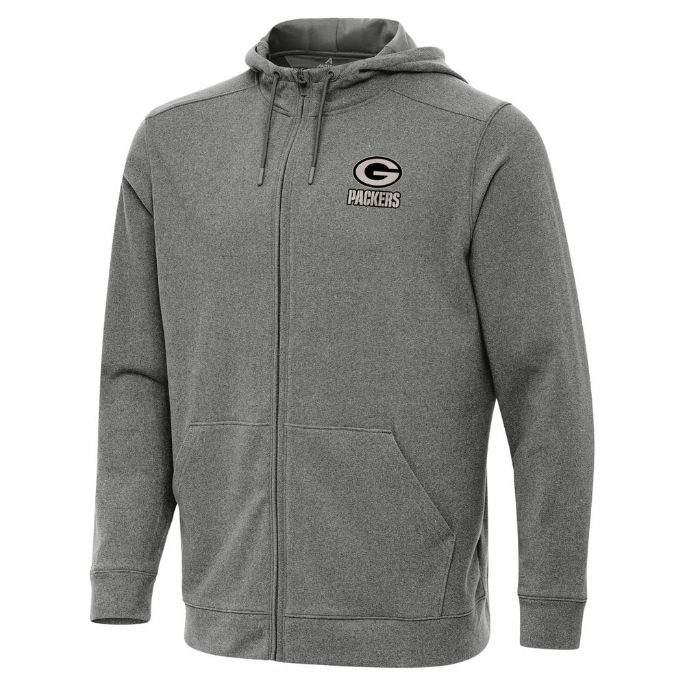 Green Bay Packers Antigua Effortless Full-Zip Hoodie Jacket - Heather Black Hoodies