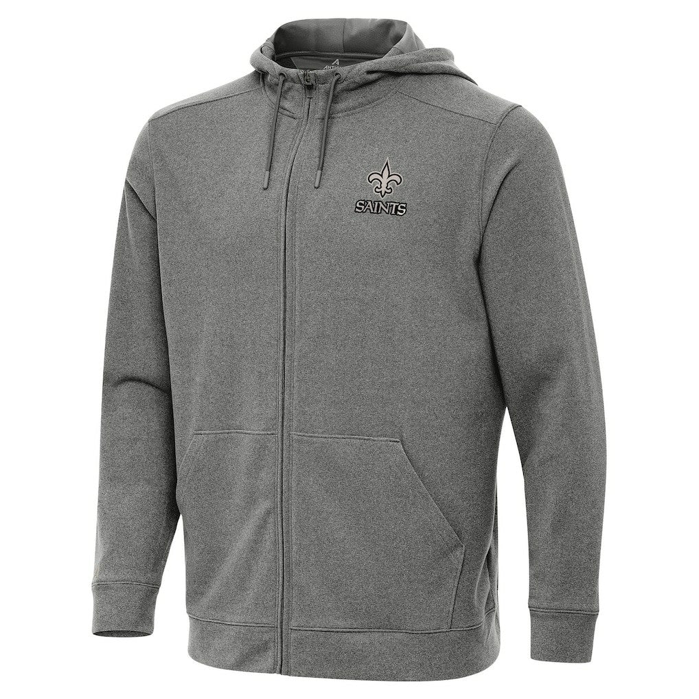 New Orleans Saints Antigua Effortless Full-Zip Hoodie Jacket - Heather Black Hoodies