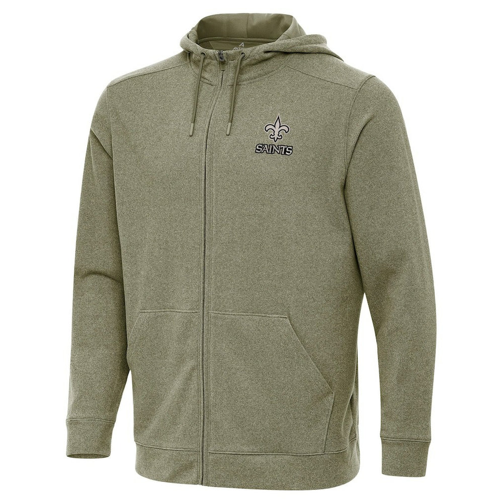 New Orleans Saints Antigua Effortless Full-Zip Hoodie Jacket - Olive Hoodies