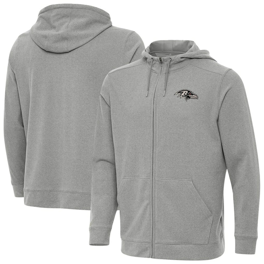 Baltimore Ravens Antigua Effortless Full-Zip Hoodie Jacket - Heather Gray Hoodies