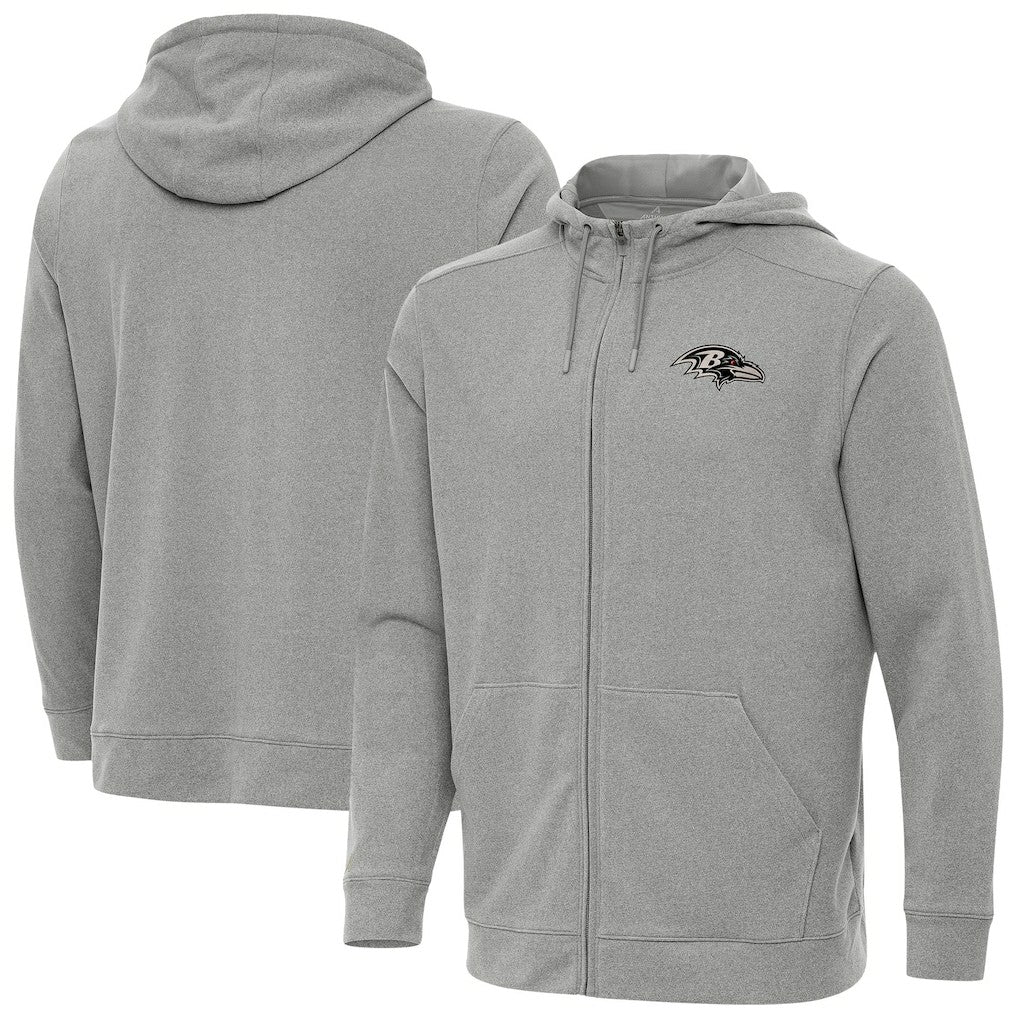 Baltimore Ravens Antigua Effortless Full-Zip Hoodie Jacket - Heather Gray Hoodies