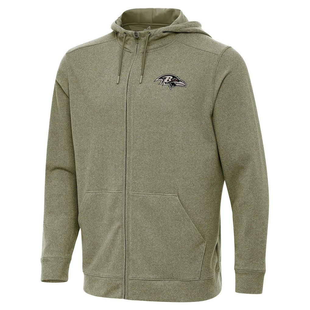 Baltimore Ravens Antigua Effortless Full-Zip Hoodie Jacket - Olive Hoodies