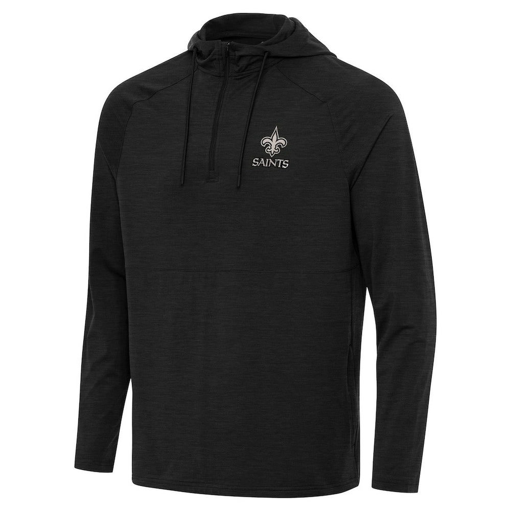 New Orleans Saints Antigua Spikes Raglan Quarter-Zip Hoodie - Heather Black Hoodies