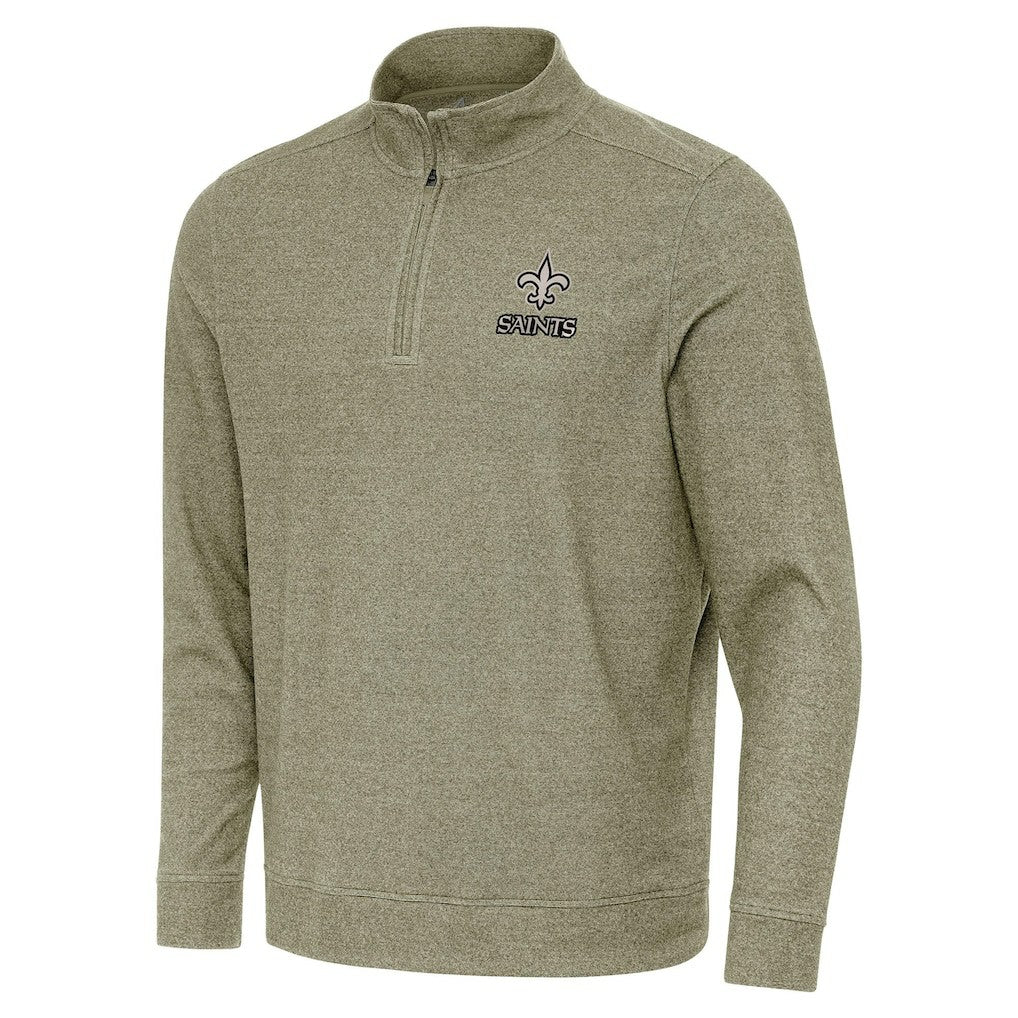 New Orleans Saints Antigua Subtle Quarter-Zip Top - Heather Olive Tops