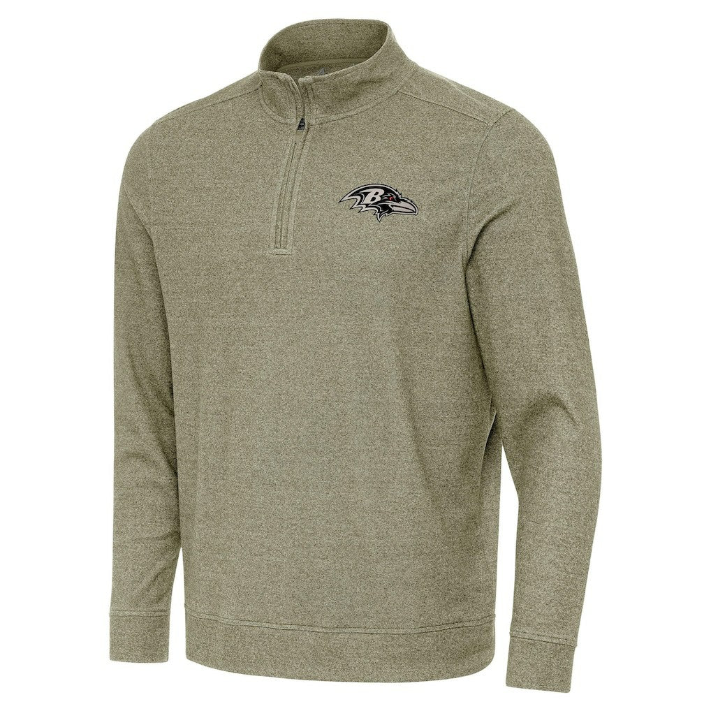 Baltimore Ravens Antigua Subtle Quarter-Zip Top - Heather Olive Tops