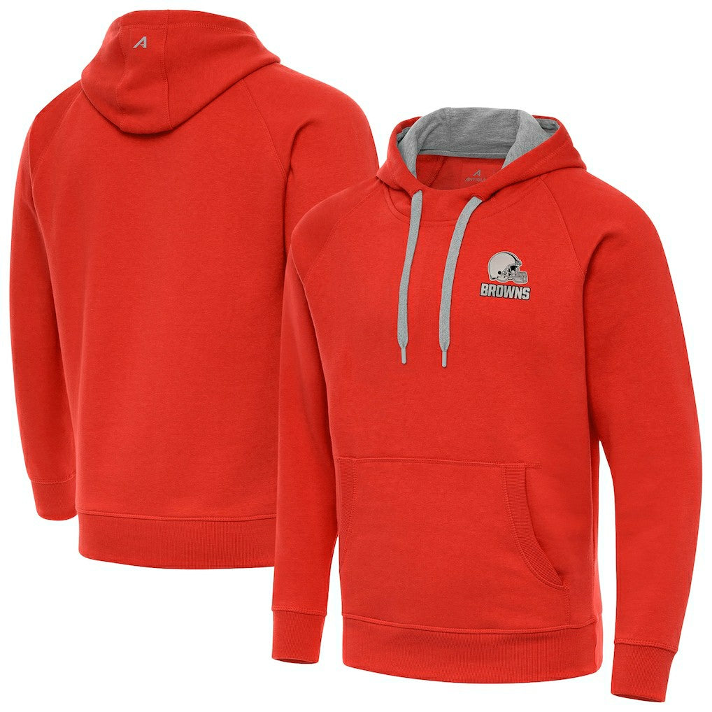 Cleveland Browns Antigua Brushed Carbon Victory Pullover Hoodie - Orange Hoodies