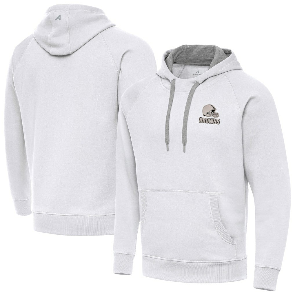 Cleveland Browns Antigua Brushed Carbon Victory Pullover Hoodie - White Hoodies