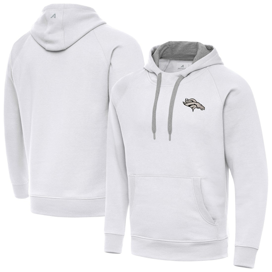 Denver Broncos Antigua Brushed Carbon Victory Pullover Hoodie - White Hoodies