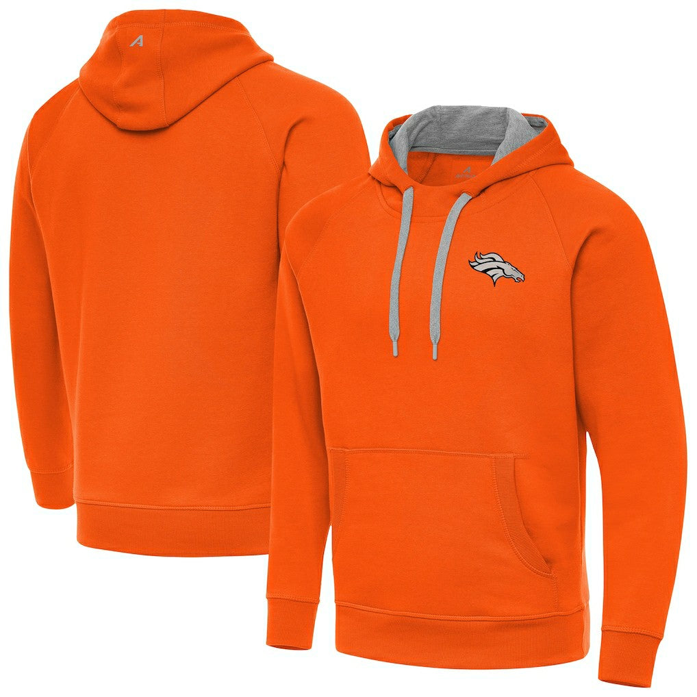 Denver Broncos Antigua Brushed Carbon Victory Pullover Hoodie - Orange Hoodies