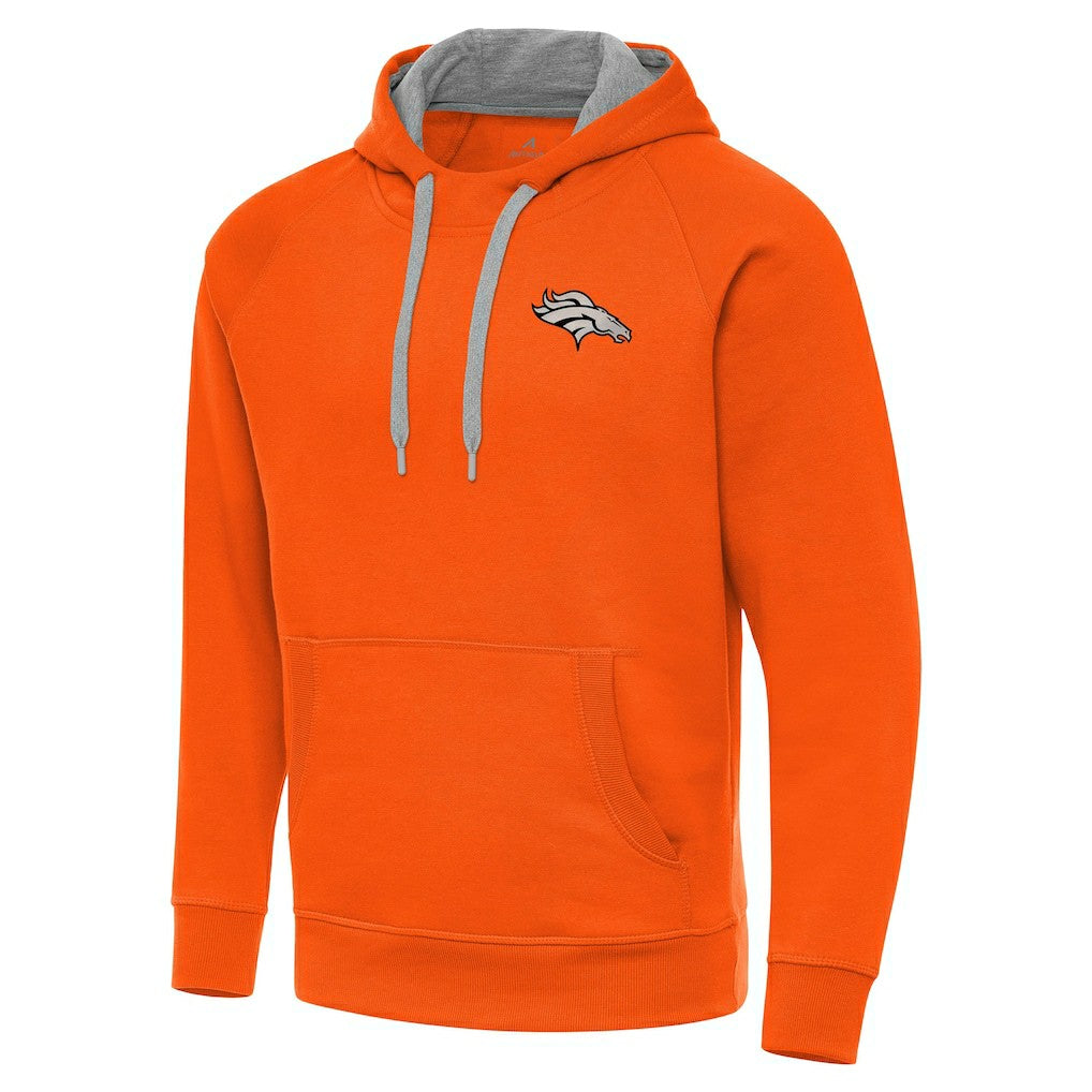 Denver Broncos Antigua Brushed Carbon Victory Pullover Hoodie - Orange Hoodies