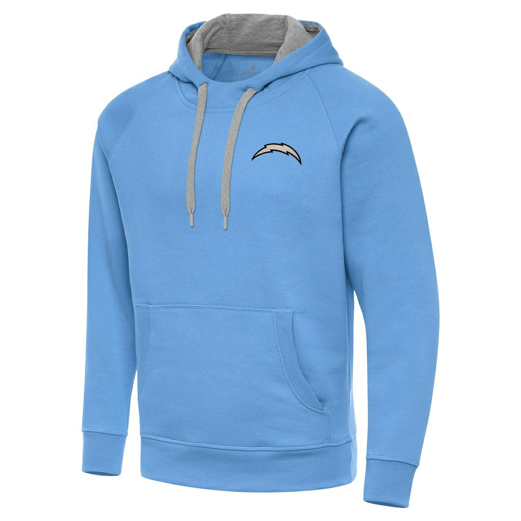 Los Angeles Chargers Antigua Brushed Carbon Victory Pullover Hoodie - Powder Blue Hoodies
