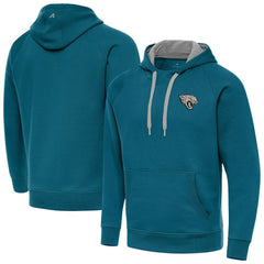 Jacksonville Jaguars Antigua Brushed Carbon Victory Pullover Hoodie - Teal Hoodies